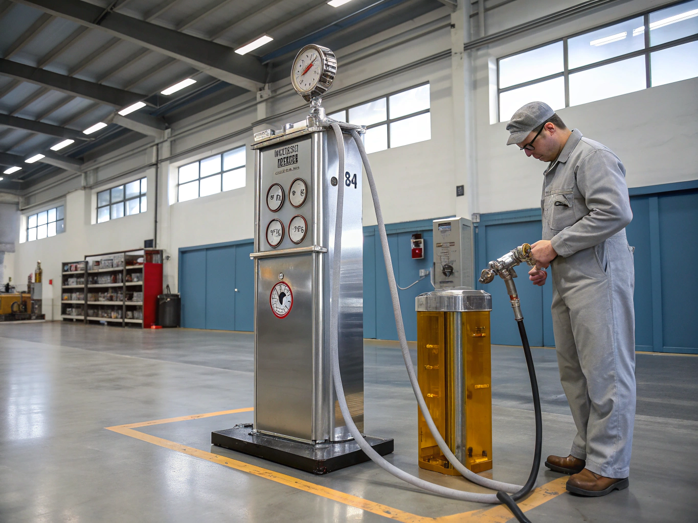 High-precision fuel pump assembly on industrial workshop bench